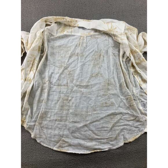 Rails Button Down Shirt Women L White Linen Bengal Tiger Palm Tree Long Sleeve - Picture 3 of 10